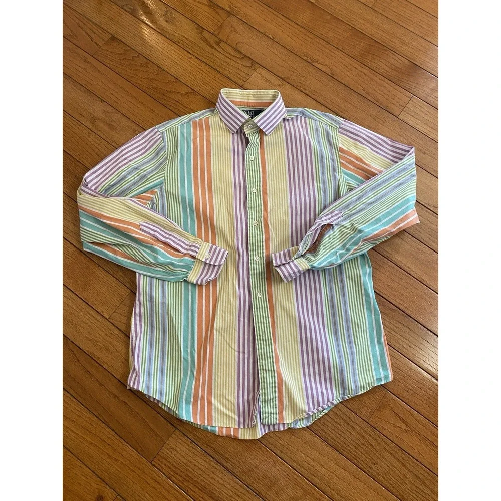 Polo Ralph Lauren Striped button Down Shirt Size Large Regent Custom Fit Rainbow